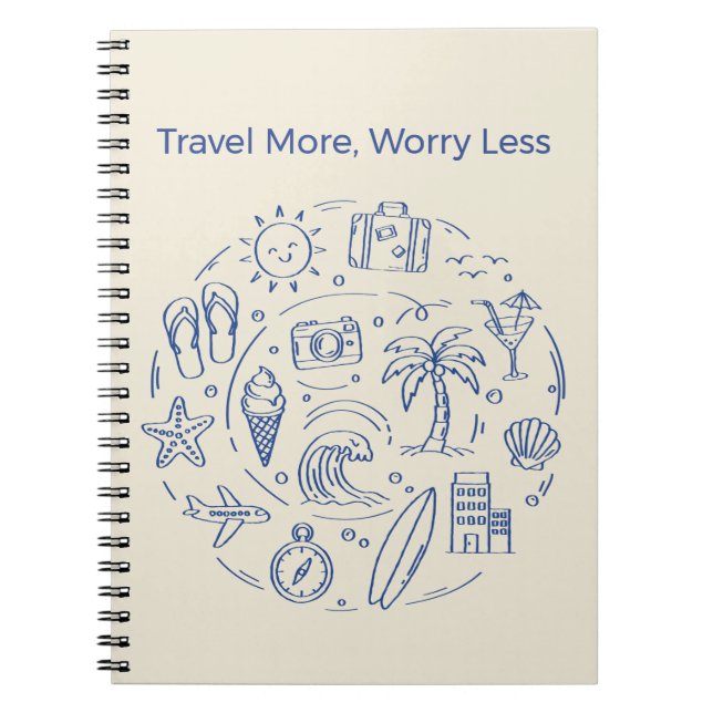 Cuaderno Dibujos de verano azules hechos a mano para viajes (Frente)