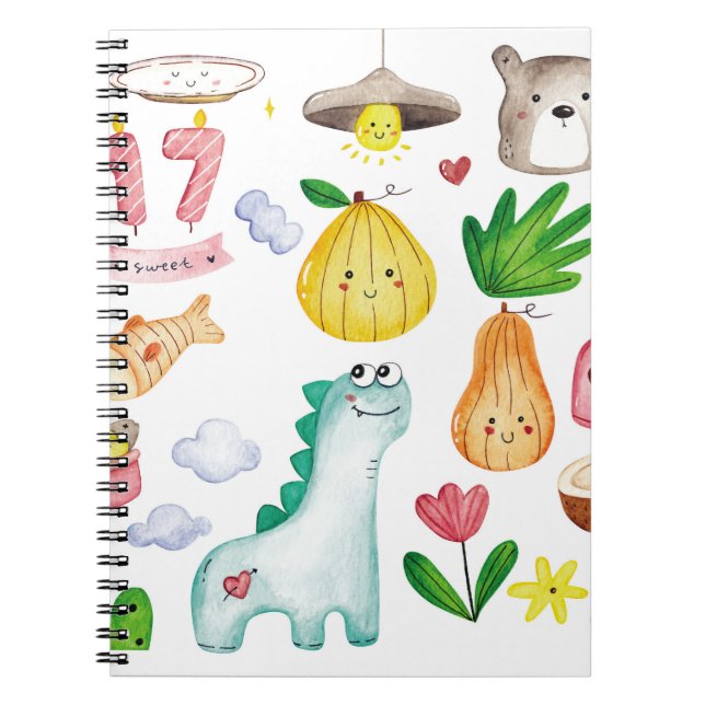 Cuaderno Dibujos garabatos de acuarela kawaii, listos para  (Frente)