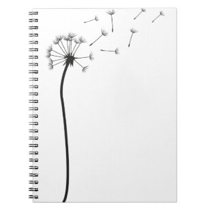 Cuaderno Diente de León Negro Minimalista Soplando en el Vi