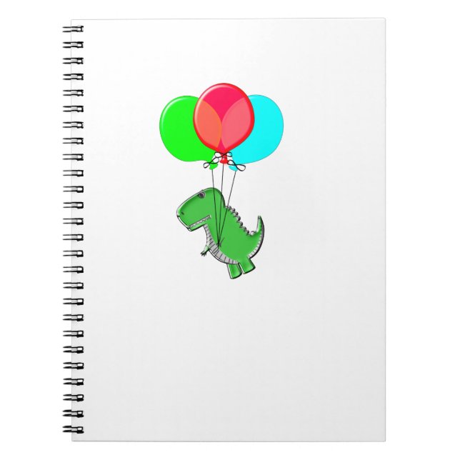 Cuaderno Dino Cálido Y Enfadado Volando Con Globos Fiestas (Frente)