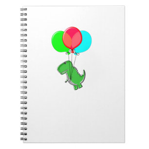Cuaderno Dino lindo y enojado volando con globos de fiesta