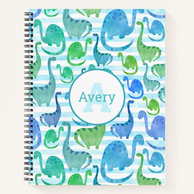 Cuaderno Dinos personalizados con franjas de acuarela (Anverso)