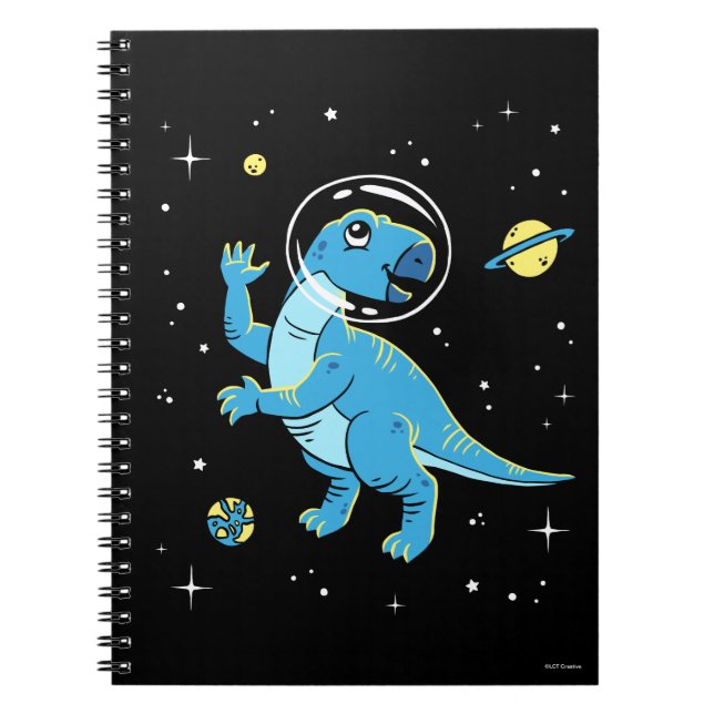 Cuaderno Dinos Rhabdodon Azules En El Espacio (Frente)