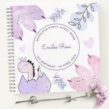 Dinosaur Birday Party Pink Purple Guest Book