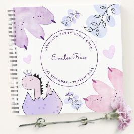 Cuaderno Dinosaur Birday Party Pink Purple Guest Book