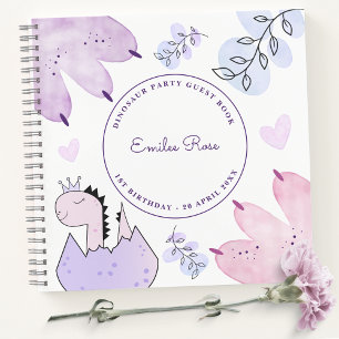 Cuaderno Dinosaur Birday Party Pink Purple Guest Book
