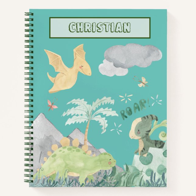 Cuaderno Dinosaurio acuarela azul claro lindo (Anverso)