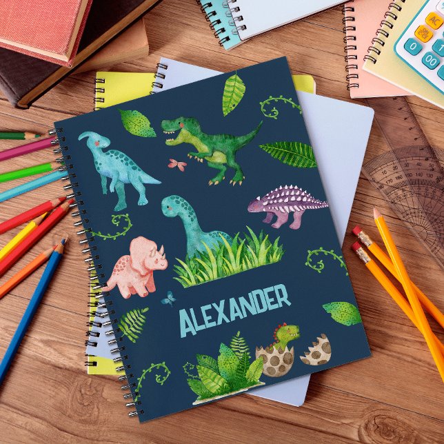 Cuaderno Dinosaurio acuarela con nombre de niño (Subido por el creador)