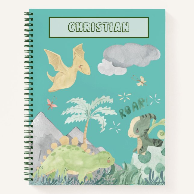 Cuaderno Dinosaurio acuático Verde azulado de luz suave (Anverso)