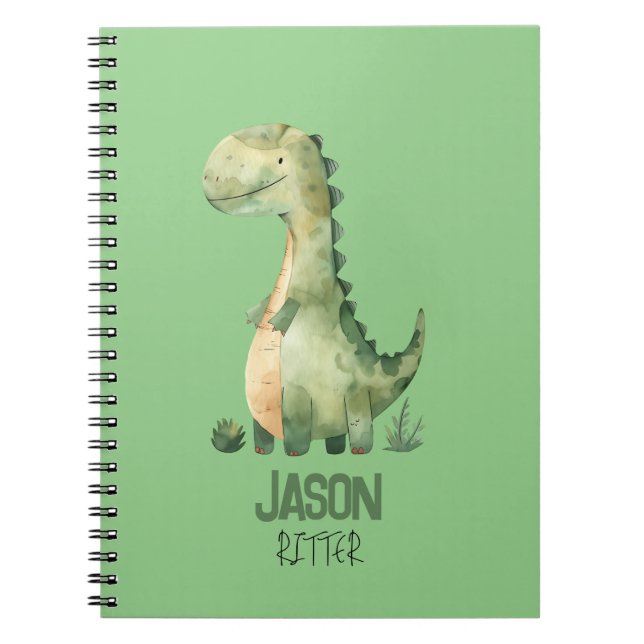 Cuaderno Dinosaurio de Acuarela Adorable con el Nombre de l (Frente)