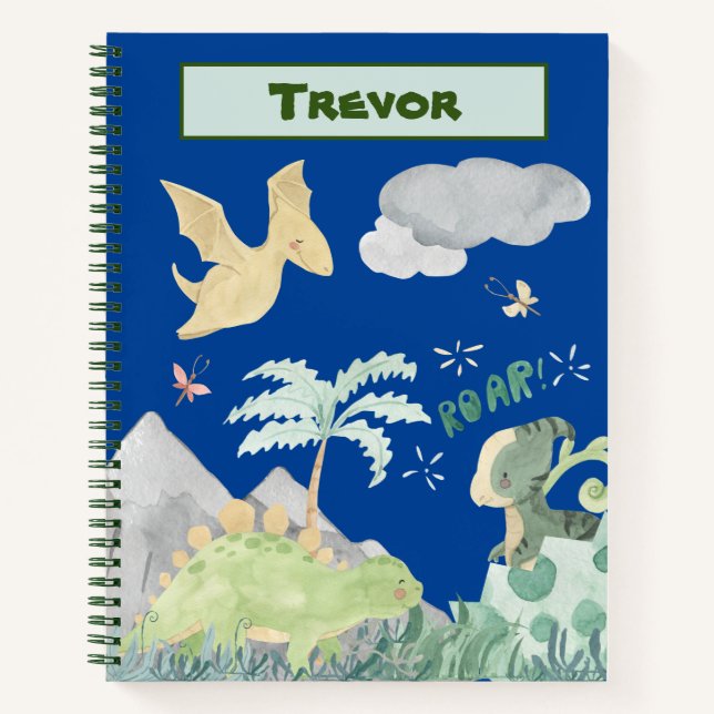 Cuaderno Dinosaurio de acuarela azul cutáneo (Anverso)