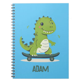 Cuaderno Dinosaurio divertido con patineta con el nombre de