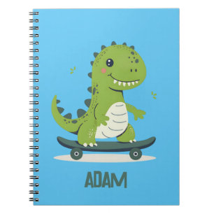 Cuaderno Dinosaurio divertido con patineta con el nombre de