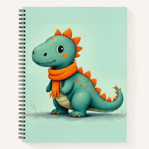 Cuaderno Dinosaurio lindo usando una bufanda Naranja