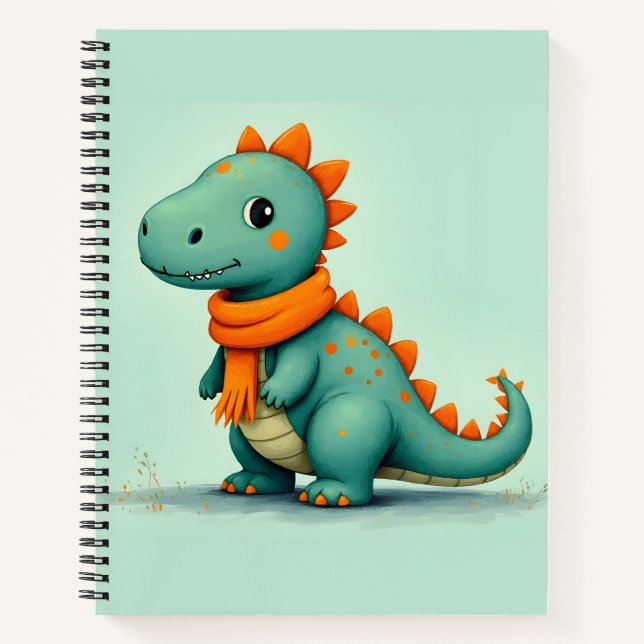 Cuaderno Dinosaurio lindo usando una bufanda Naranja (Anverso)