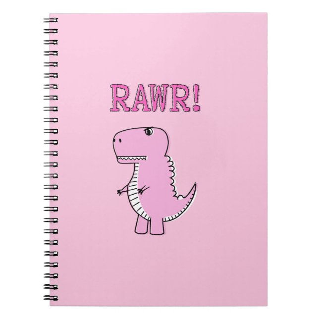 Cuaderno Dinosaurio T-Rex, Personalizado Rosa Cuto Y Enojad (Frente)