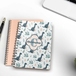 Cuaderno Dinosaurio verde azul lindo con monograma y nombre