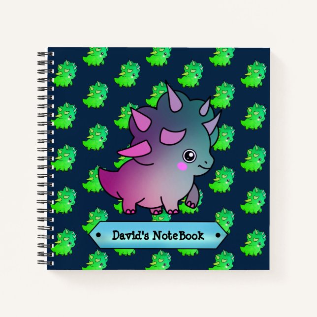 Cuaderno Dinosaurio verde brillante divertido (Anverso)
