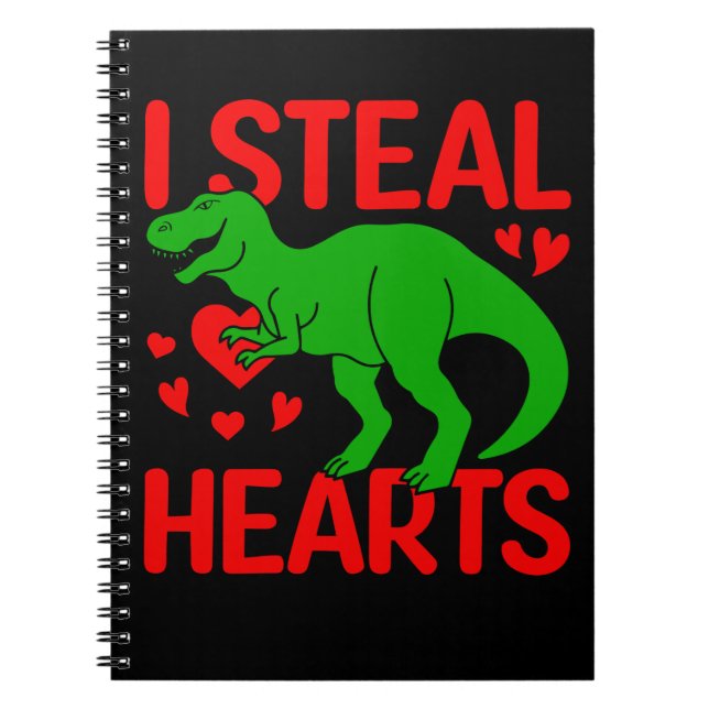 Cuaderno Dinosaurio verde Valentine I Robar corazones (Frente)