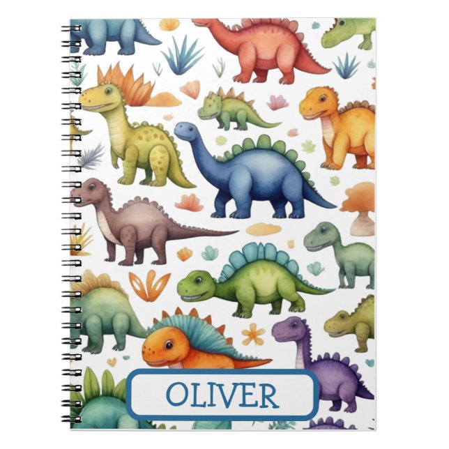 Cuaderno Dinosaurios caprichosos coloridos lindos (Frente)