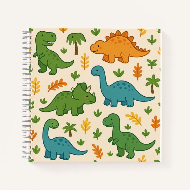 Cuaderno Dinosaurios de Dibujos Animados Adorables con Hoja (Anverso)
