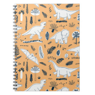 Cuaderno dinosaurios divertidos con patrón de hojas de pal