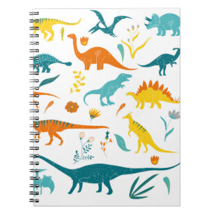 Cuaderno Dinosaurios estilizados, elementos florales, lindo