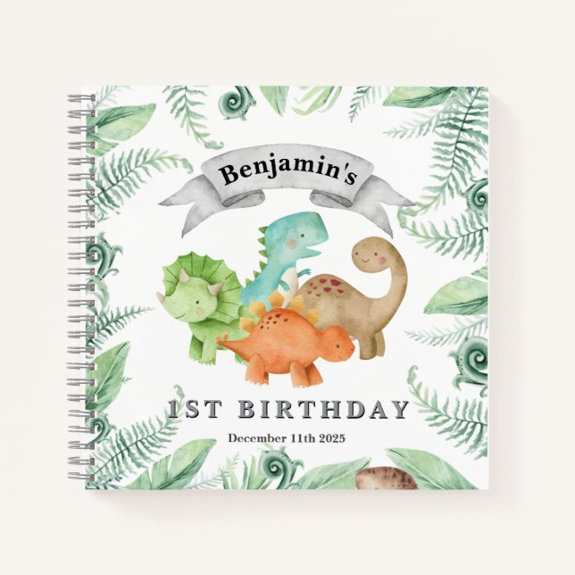 Cuaderno Dinosaurs Wild One 1st Birthday Guest Book (Anverso)