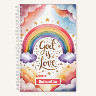 Cuaderno Dios es Amor Boho Cristiano Personalizado para Niñ