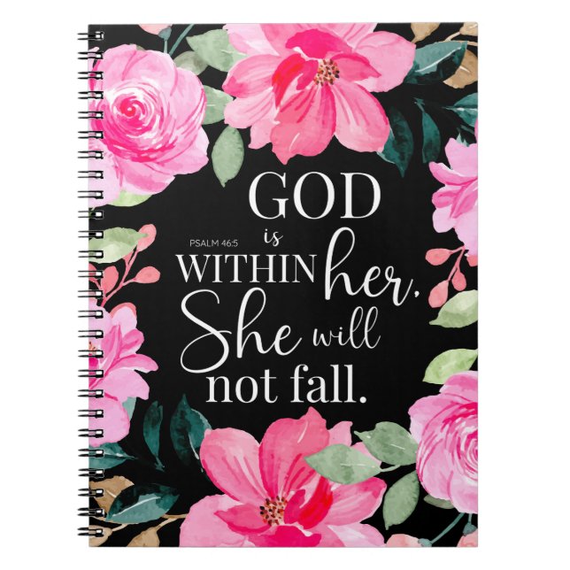 Cuaderno Dios está dentro de ella - Salmo 46:5 Floral rosa (Frente)