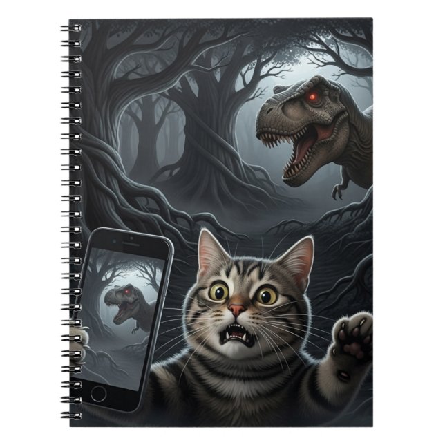 Cuaderno ¡Dios mío, un dinosaurio! Gracioso Selfie de Gato  (Frente)
