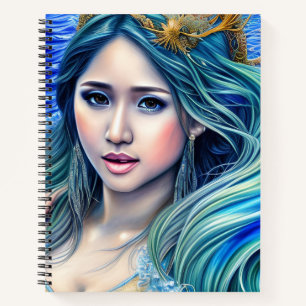 Cuaderno Diosa de la fantasía submarina azul Resumen arte