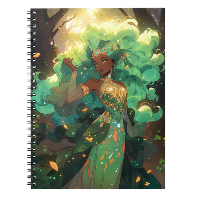 Cuaderno Diosa de la naturaleza Arte de fantasía afroameric (Frente)
