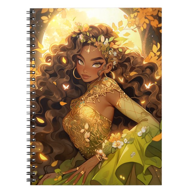 Cuaderno Diosa de la naturaleza Arte de fantasía afroameric (Frente)