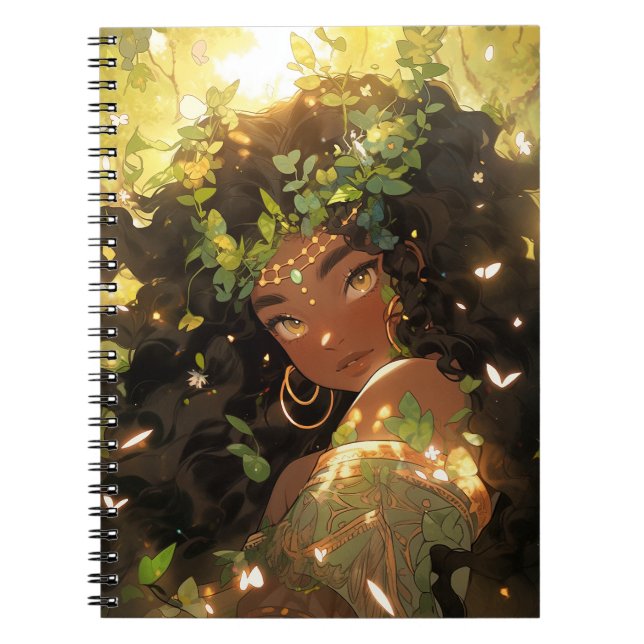 Cuaderno Diosa de la naturaleza Arte de fantasía afroameric (Frente)