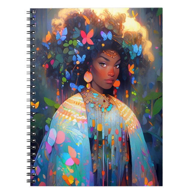 Cuaderno Diosa de la naturaleza Arte de fantasía afroameric (Frente)