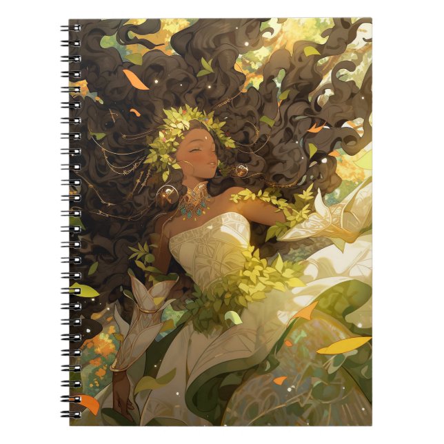Cuaderno Diosa de la naturaleza Arte de fantasía afroameric (Frente)