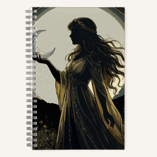 Cuaderno Diosa mística de la luna, silueta de mujer celesti