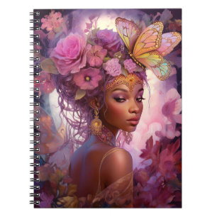 Cuaderno Diosa Negra Arte de fantasía morado rosado