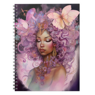 Cuaderno Diosa Negra Arte de fantasía morado rosado
