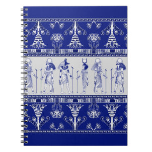 Cuaderno Dioses egipcios y frontera ornamental - gris azul