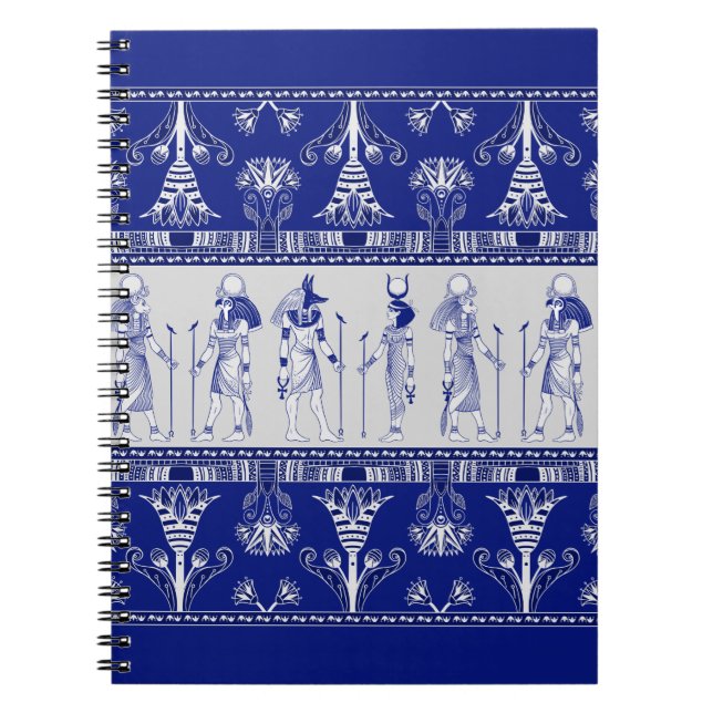 Cuaderno Dioses egipcios y frontera ornamental - gris azul (Frente)