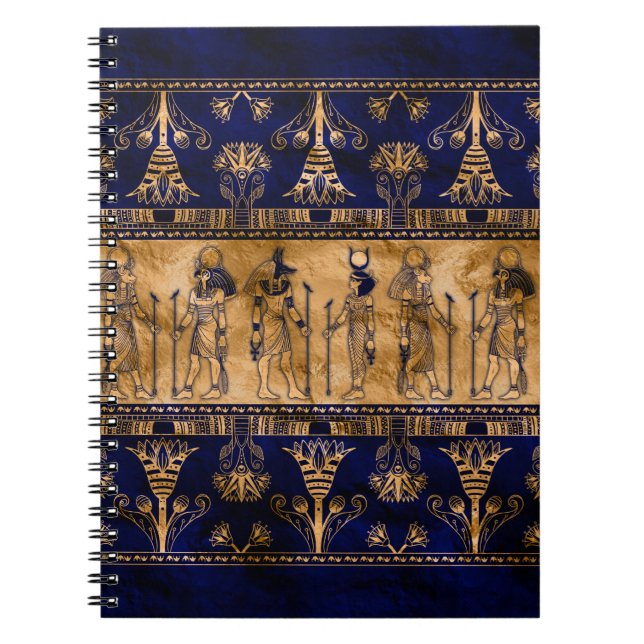 Cuaderno Dioses egipcios y frontera ornamental -oro azul (Frente)