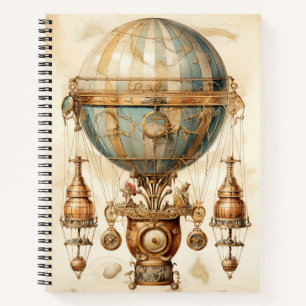 Cuaderno Dirigible Mecánico Vintage Globo Azul Sepia