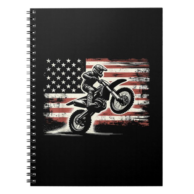 Cuaderno Dirt Bike Bandera Americana Motocross Biker Vintag (Frente)