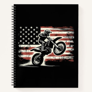 Cuaderno Dirt Bike Bandera Americana Motocross Biker Vintag