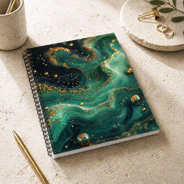 Cuaderno Diseñador de Brillo de Oro Malaquita Verde Esmeral