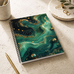 Cuaderno Diseñador de Brillo de Oro Malaquita Verde Esmeral