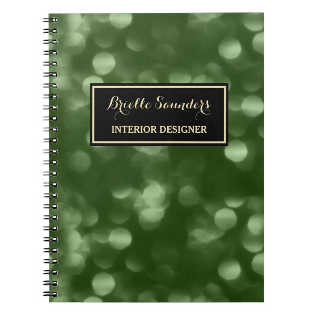 Cuaderno Diseñador de interiores Bokeh verde (Frente)