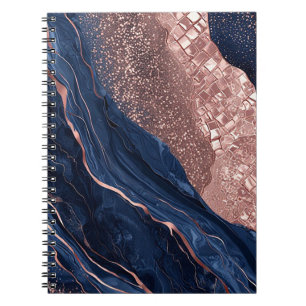 Cuaderno Diseño Abstraco Mármol Azul Marino y Oro Rosa